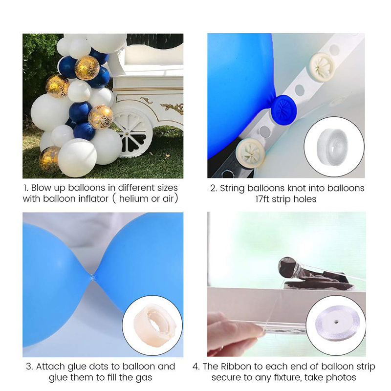 102PCS Blue and gold bong bóng đã đặt dây chuyền chuyền kết hợp bóng chuyền chuyền chuyền kết hợp một cặp đôi sinh nhật trang trí cho đám cưới kết hợp bóng bayTrụ bơm khí đẩy tay hộp dụng cụ