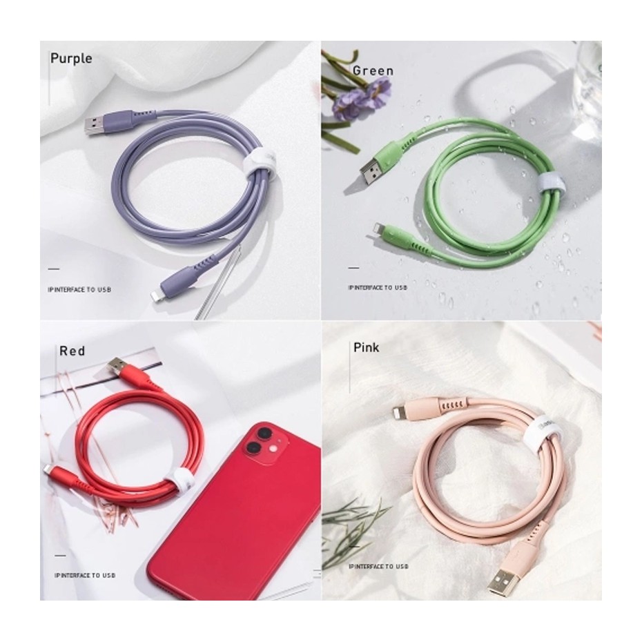 Cáp sạc Baseus Colorful Data Cable USB to Lightning dành cho iPhone sạc nhanh 2.4A, dài 1.2m, dây dẻo, màu sắc bắt mắt