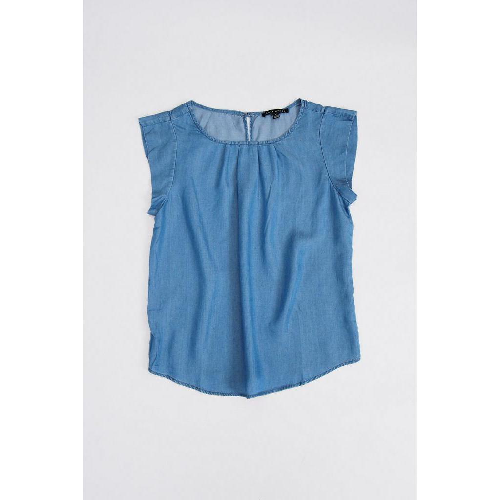 Áo denim cổ tròn tay nối không túi Haute Monte