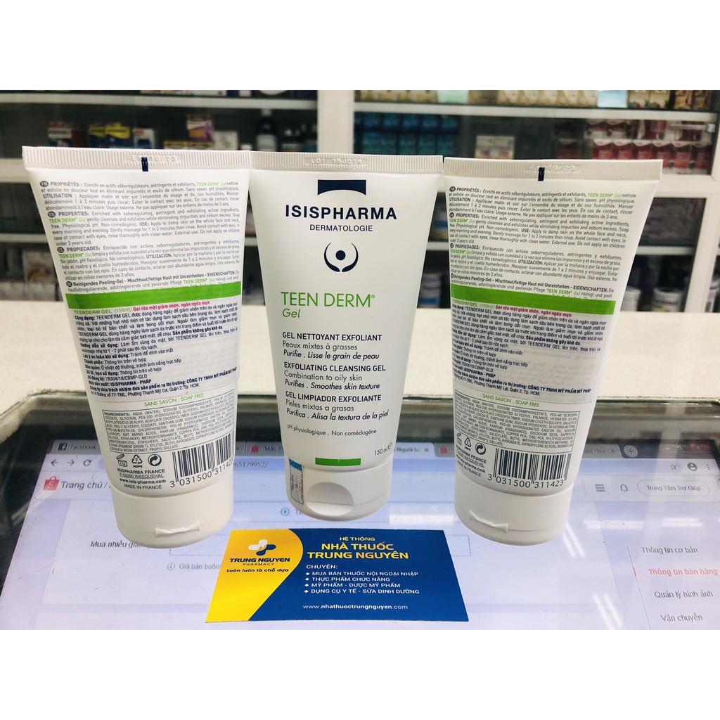 Gel rửa mặt giảm nhờn mụn Isis Pharma Teen Derm Gel