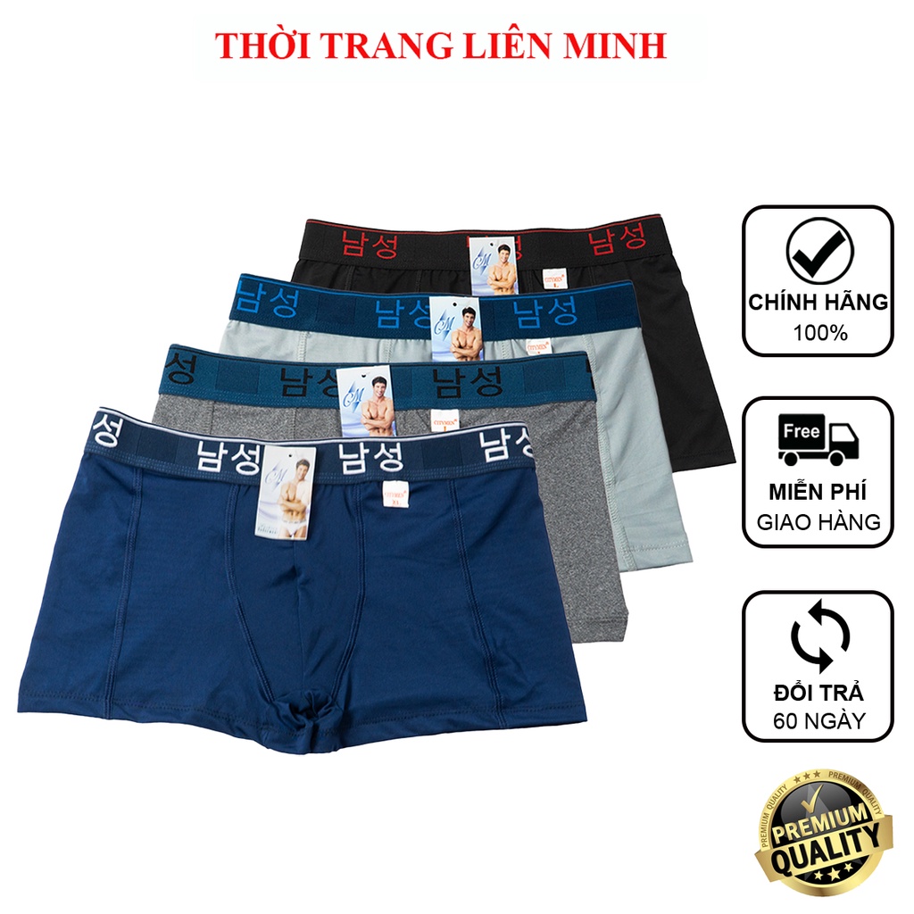 Combo 4 quần lót nam boxer CITYMEN lưng Hàn Quốc vải lạnh co dãn 4 chiều quần lót sịp đùi nam mềm mại thoáng khí