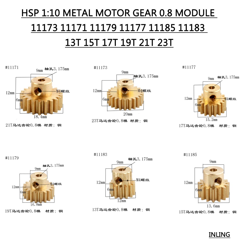 Mô đun bánh răng kim loại 0.8 11173 11171 11179 11177 11185 11183 13T 15T 19T 21T 23T HSP 1:10