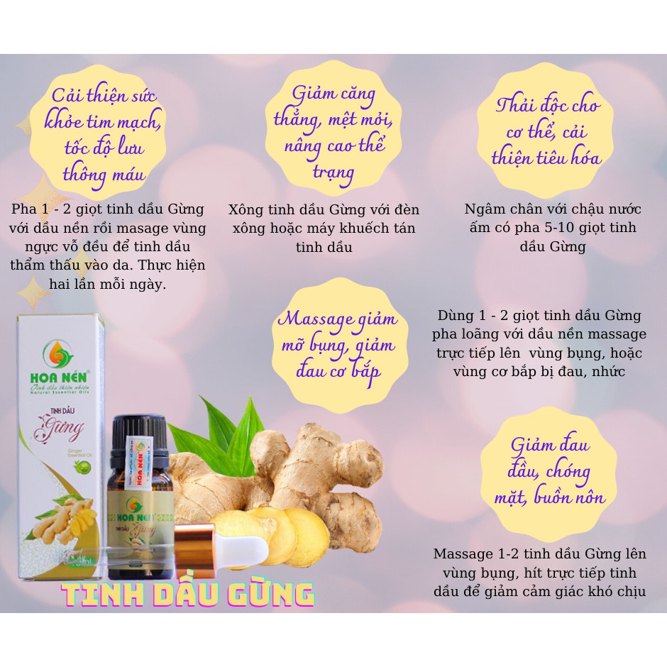 Tinh dầu gừng 10ml - Hoa Nén - Hương nồng ấm, khử mùi, ẩm mốc, đuổi muỗi, côn trùng