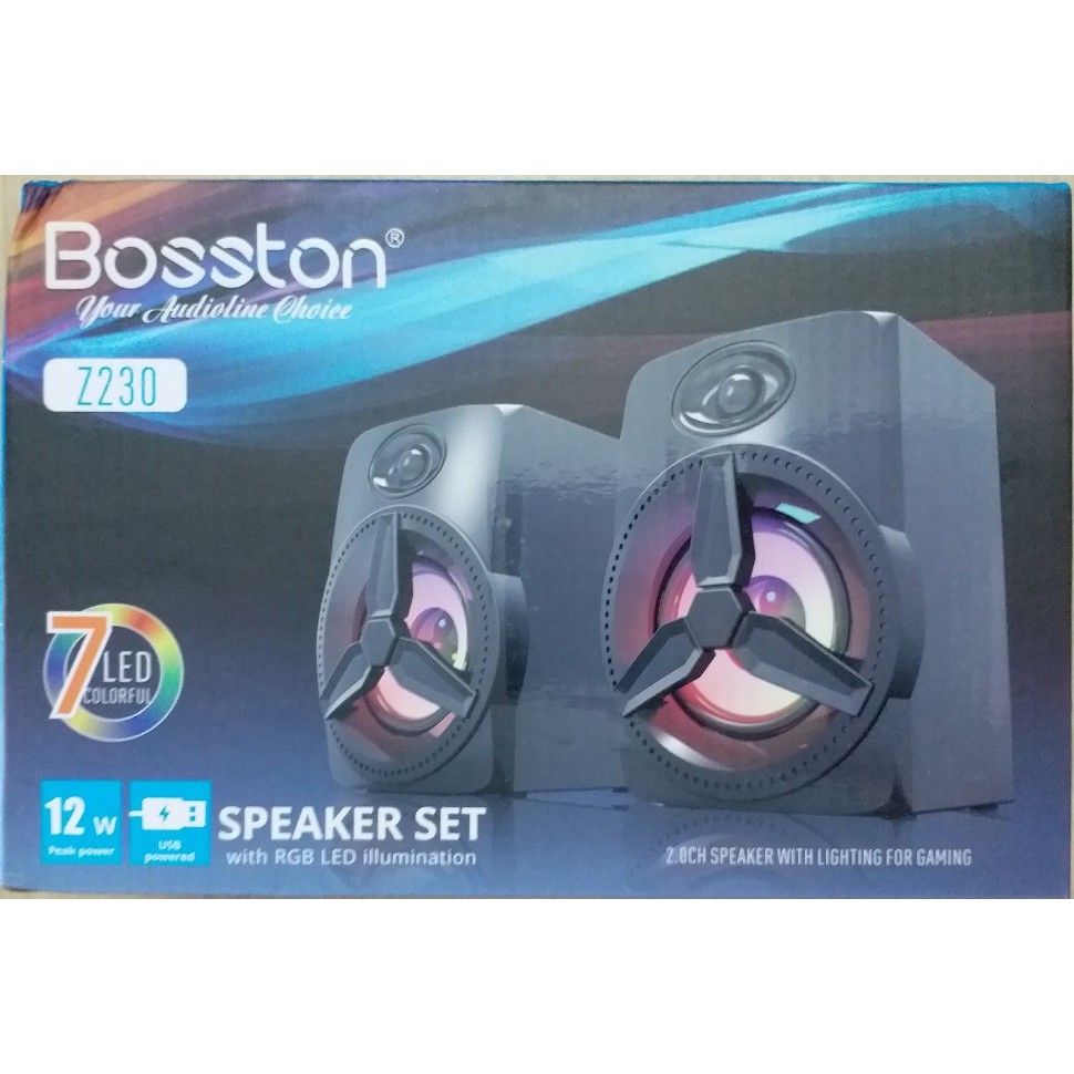 Loa vi tính cao cấp Bosston Z230 12W led RGB 7 màu Âm thanh cực hay - Kênh Âm thanh 2.0 - BH Chính Hãng 12 Tháng