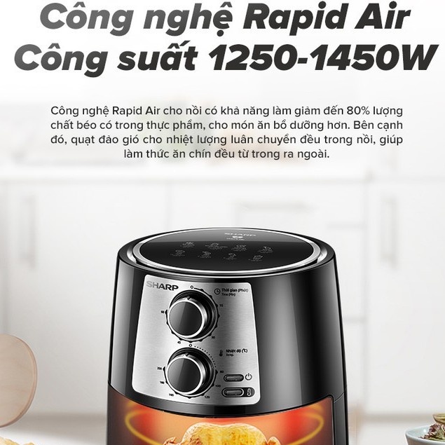 Nồi chiên không dầu Sharp chống dính 4.2 - 7 lít công suất 1250W-1450W giảm 80% chất béo, tự ngắt khi quá nhiệt - HAPOS