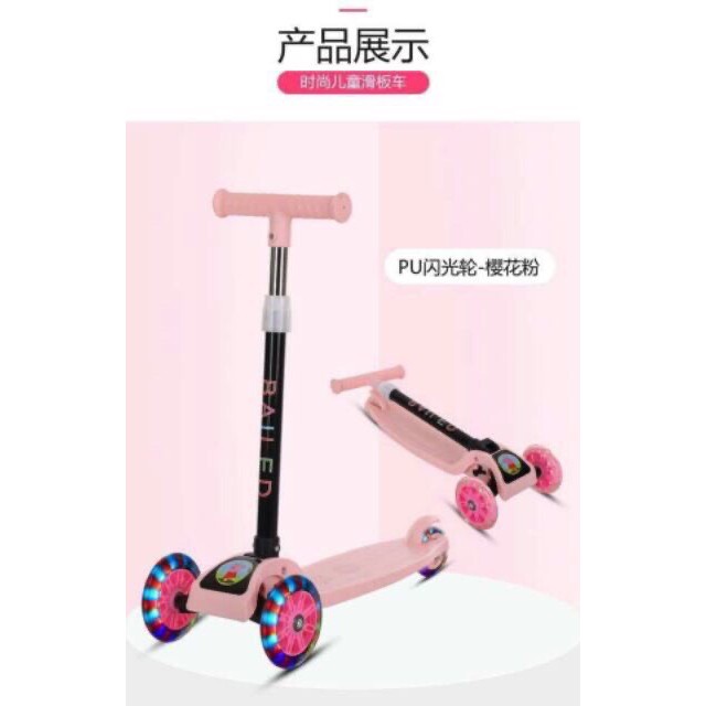 Xe Scooter Cao Cấp Cho Bé 2-8 Tuổi 3 Bánh Có Đèn LED Gấp Gọn Bền Đẹp, Khi Chạy Đèn Phát Sáng
