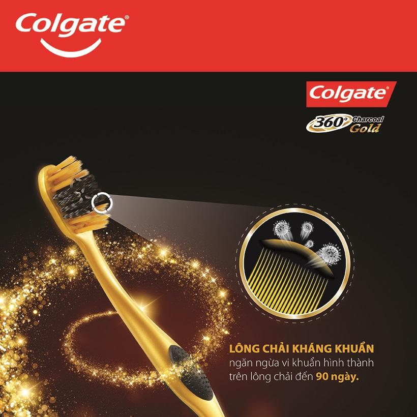 Bàn chải đánh răng Colgate 360 Gold Charcoal than hoạt tính siêu mềm 1 cây đơn