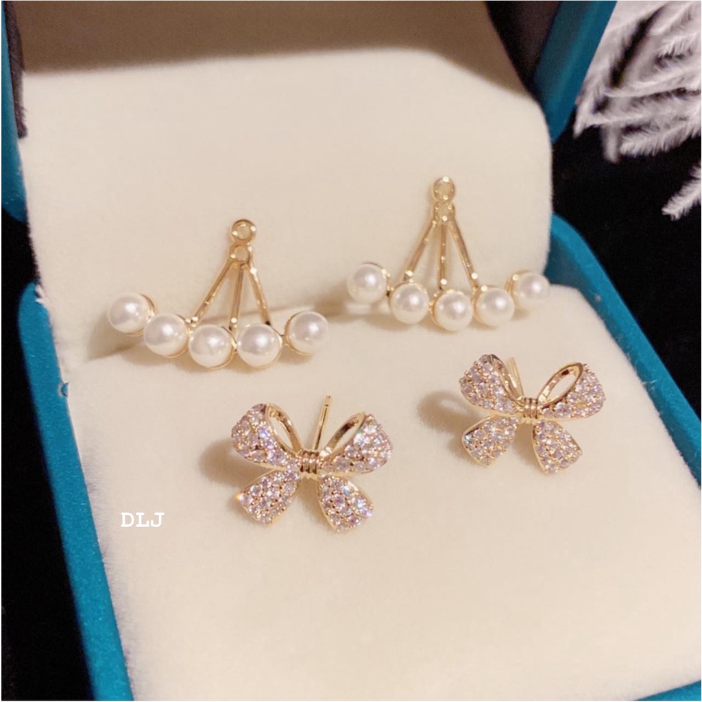 BÔNG TAI NƠ BẠC GẮN NGỌC TRAI GIẢ