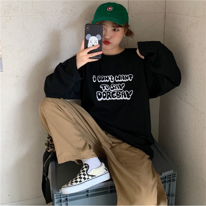Áo thun dài tay  I DON'T WANT  phông Unisex nam nữ tee oversize form rộng pull Ulzzang Streetwear thu đông vải mềm