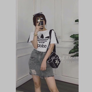 Chân váy bò rách gấu 