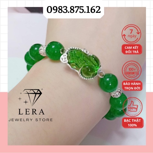 Vòng mix tỳ hưu bọc bạc và 2 bi kim tiền bạc ta 925 màu xanh lục, đỏ, hồng, tím, vòng tay đá phong thủy Lera