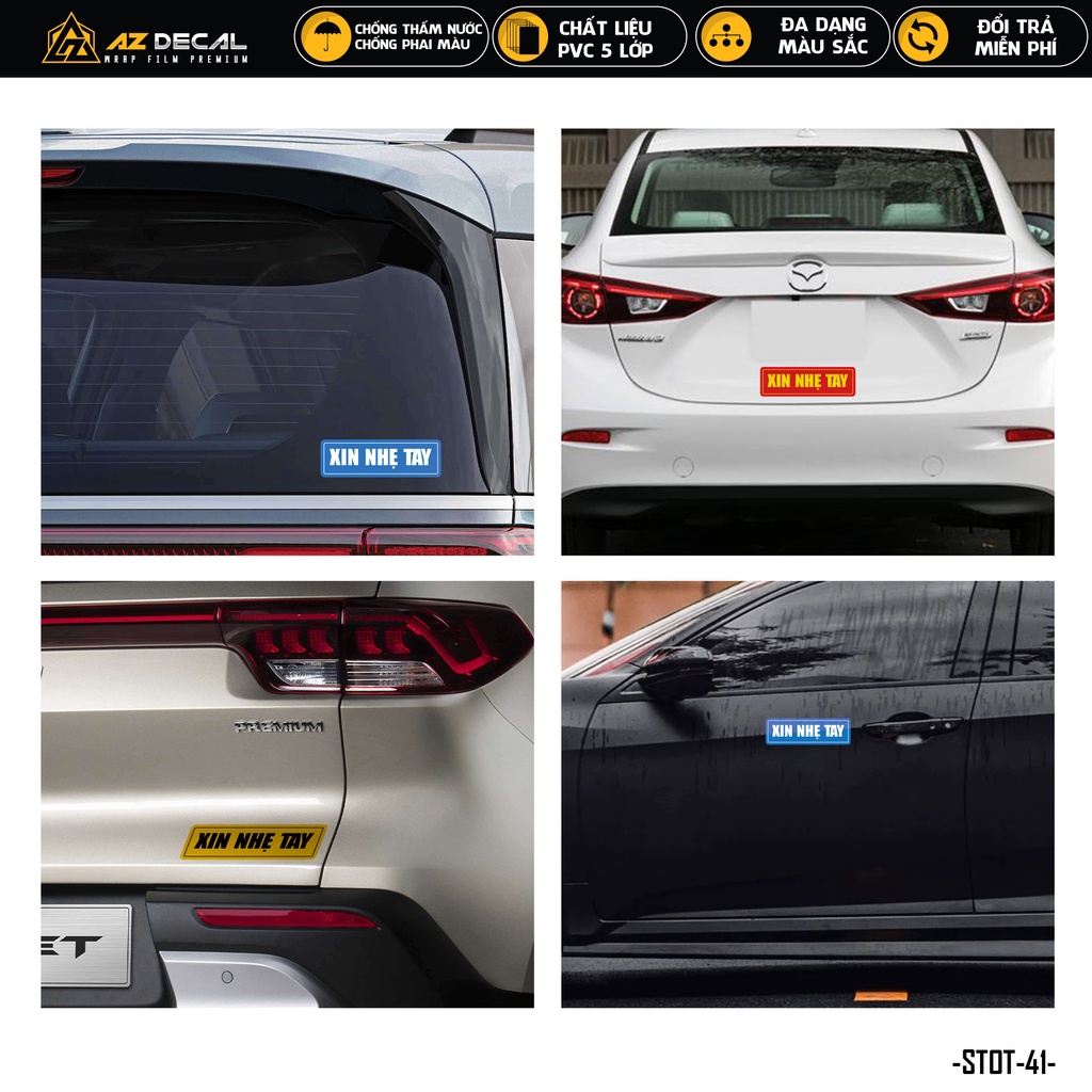 Sticker Dán Xe Ô Tô Xin Nhẹ Tay | STOT-41 | Tem Decal Dán Sườn Cản Sau Kính Lái Xe Hơi Oto Tải Xe Khách 4 Chỗ