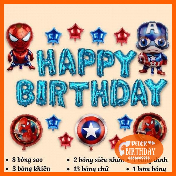 Set Trang Trí Sinh Nhật ️️️️️CHỦ ĐỀ SIÊU NHÂN️️️ Bóng Dày Dặn, Set Như Hình Tặng Kèm Đồ Bơm Băng Dính