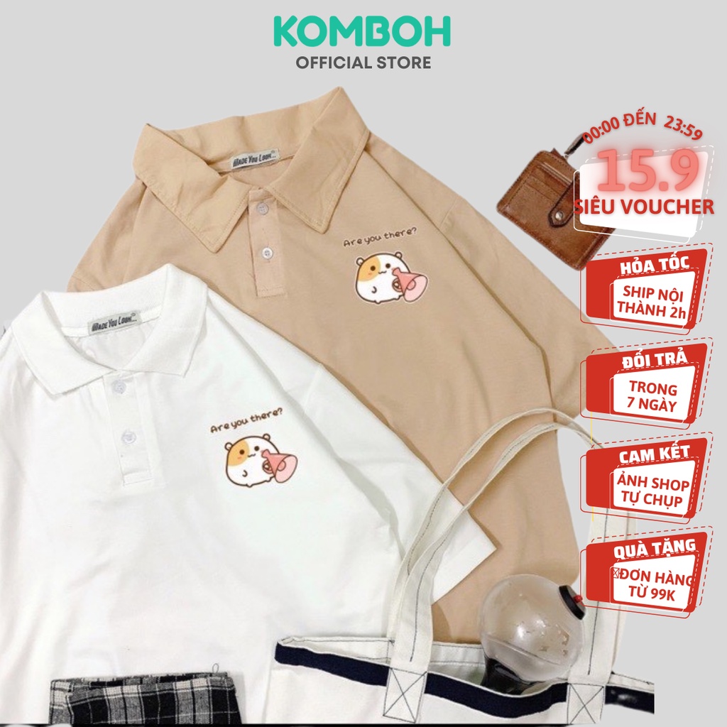Áo thun polo có cổ KOMBOH phông Unisex nam nữ oversize form rộng HEO CON A104