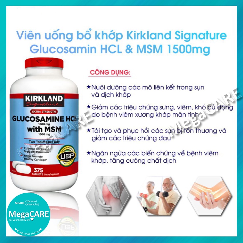 [Chính hãng Mỹ - HSD 2024] Viên uống bổ xương khớp Glucosamine HCL with MSM Kirkland của Mỹ 375 Viên - Mẫu mới