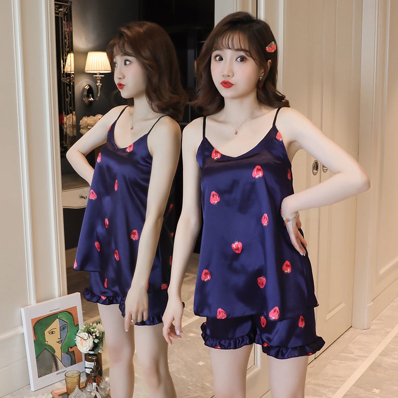 Bộ Đồ Ngủ Vải Lụa Cổ Chữ V Phong Cách Hàn Quốc Cho Nữ | BigBuy360 - bigbuy360.vn