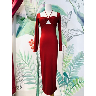 X082 Cabernet  Đầm thun body, dây cổ