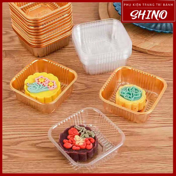 Bộ 100 Khay Đựng Bánh Trung Thu 50g màu Vàng / Trong