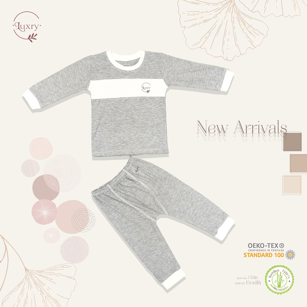 Bộ quần áo dài tay cổ tròn Luxry phối màu chất vải sợi tre gân tăm dày dặn cho bé từ 9 tháng đến 5 tuổi