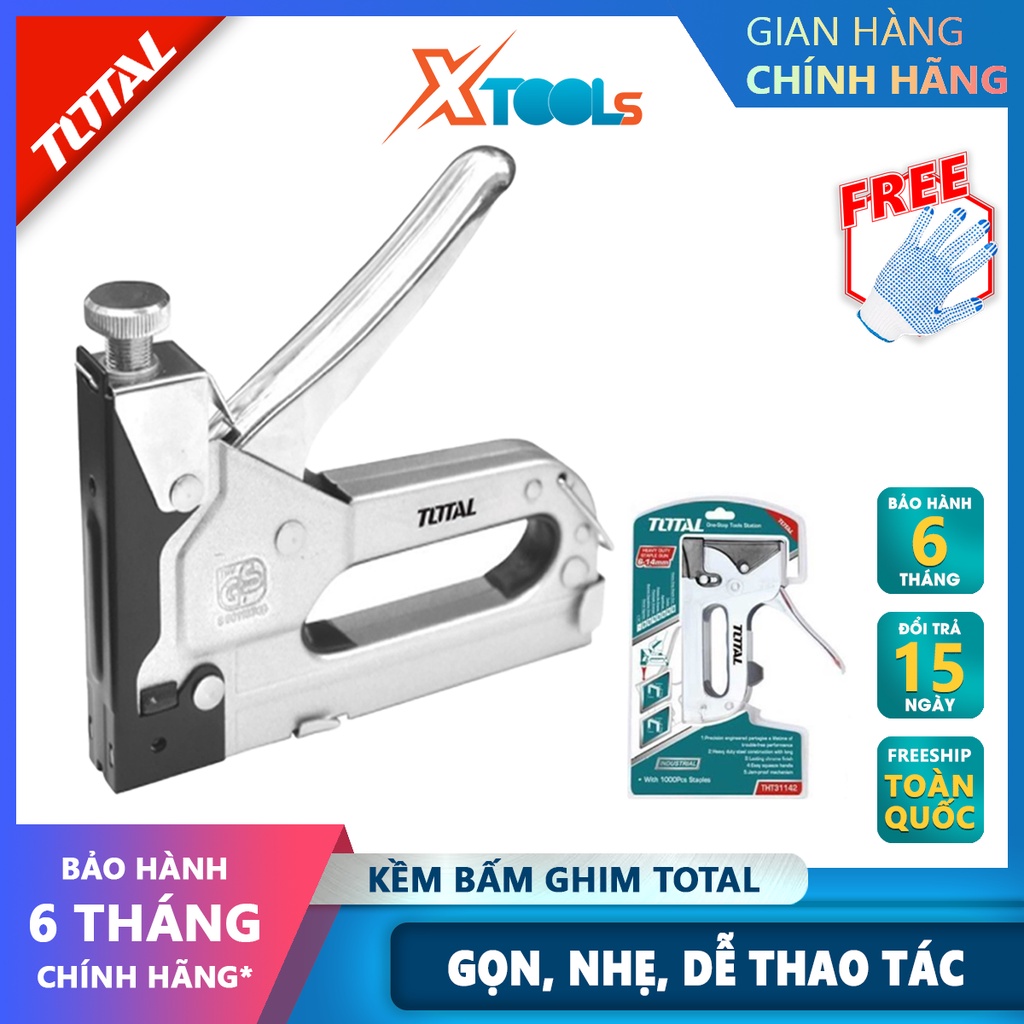 Kềm bấm ghim TOTAL THT31142 Kìm bấm ghim 6 - 14mm thép cao cấp, chống oxi hóa bấm nhẹ, kim ghim nhạy, chắc chắn [XTOO