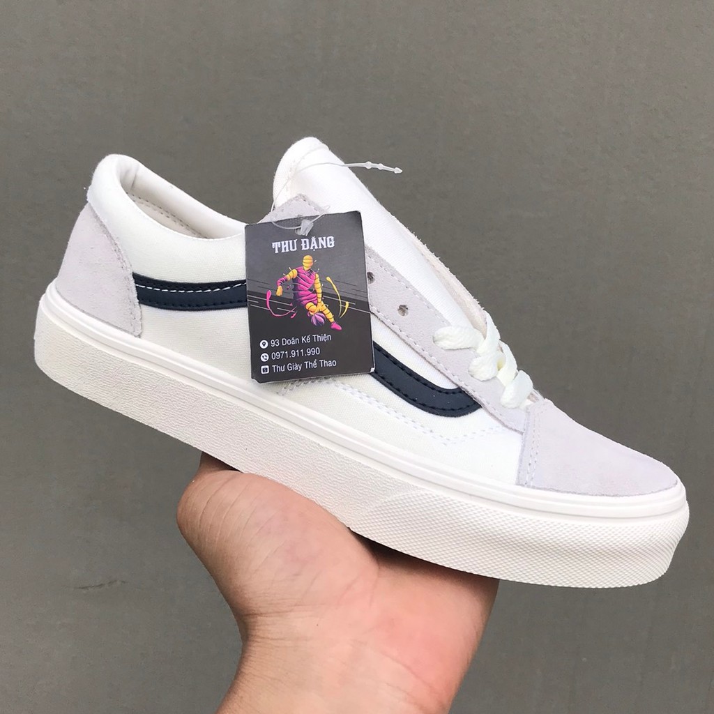 Giày thể thao,Giày sneaker,Giày 𝐕𝐚𝐧𝐬 trắng sọc xanh than