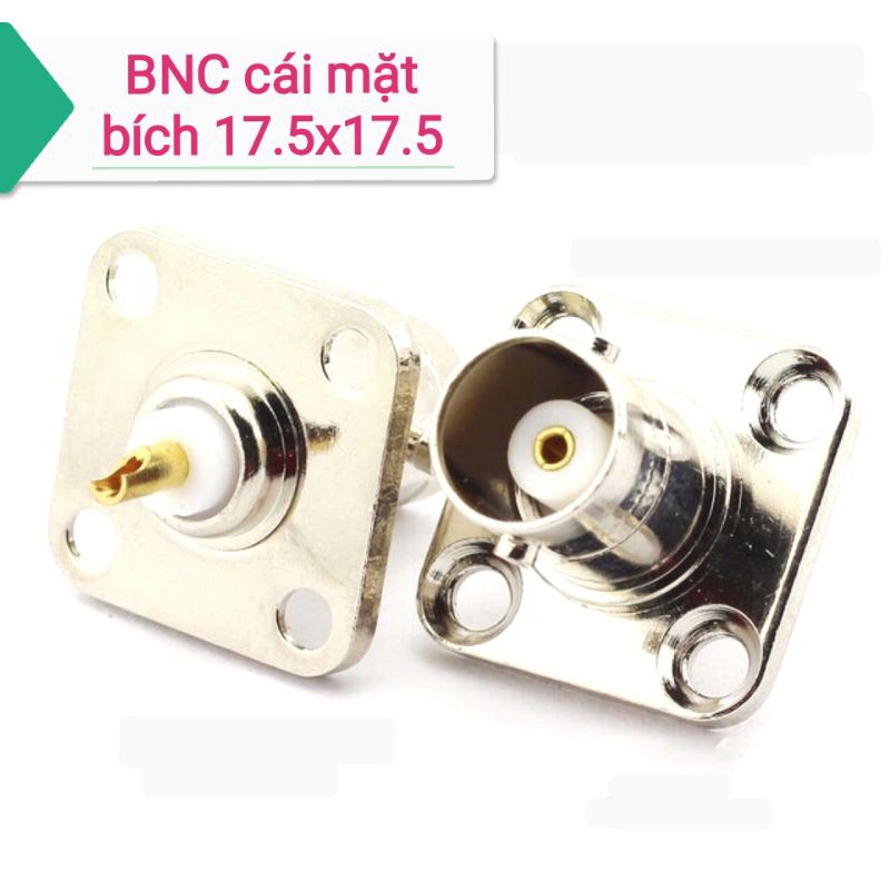 Đầu jack BNC cái bắt panel mặt bích vuông 17.5x17.5