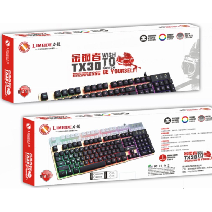 Bàn phím giả cơ game LIMEME TX30 Led Xuyên Phím 7 Màu + Tặng Lót Logitech