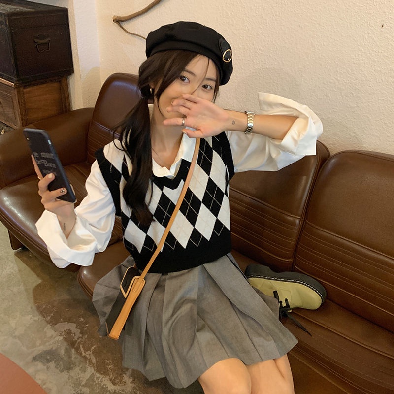 Áo len Pure Cube không tay cổ chữ V phong cách retro độc đáo