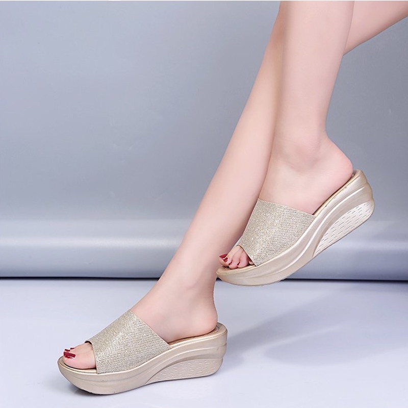 Dép sandal đế xuồng màu trơn thời trang thoải mái cho nữ