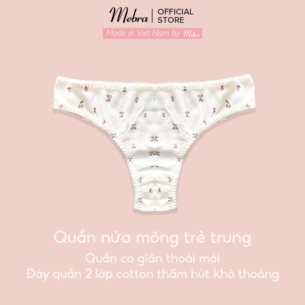 [LIMITED] Set đồ lót không đệm có gọng nâng ngực cotton wafle cao cấp hoạ tiết cherry trẻ trung cao cấp Mebra S008