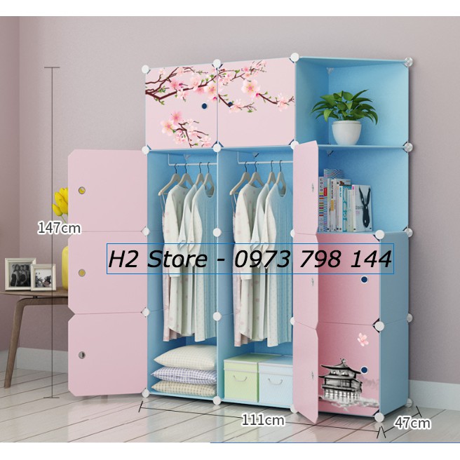 TỦ NHỰA GHÉP 12 Ô (GỒM 2 KỆ GÓC) CỬA HOA ANH ĐÀO ĐỂ CHO BÉ ĐỒ ĐA NĂNG THÔNG MINH sâu 47cm