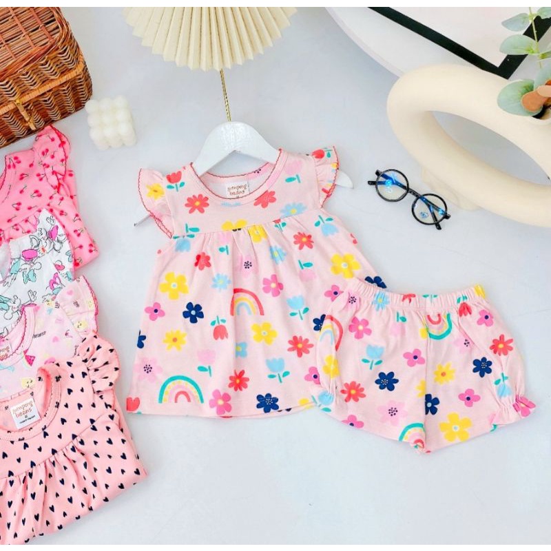 Bộ cộc tay bé gái bánh bèo cánh tiên cotton xuất Nhật