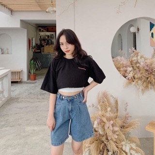 👻Quần Jeans Ngố Đai Nút + Set Áo 2 Món