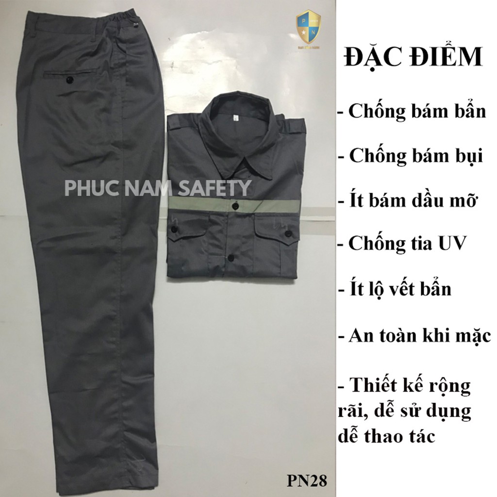 Bộ quần áo bảo hộ lao động màu chì có phản quang PN28, quần áo bảo hộ lao động xịn xò, Bảo hộ  lao động Phúc Nam