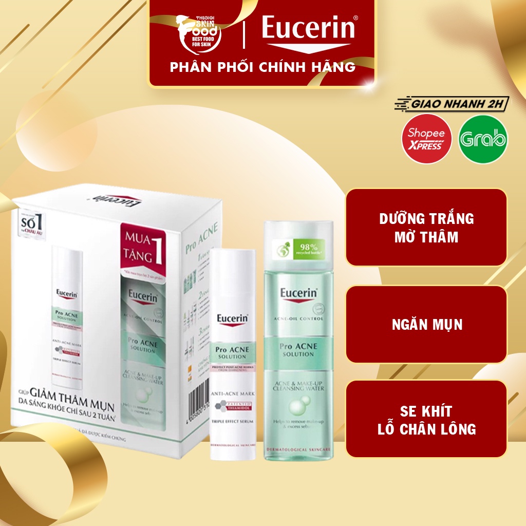 Bộ Đôi Giảm Thâm Mụn, Làm Dưỡng Sáng Set Eucerin Pro Acne Solution Triple Effect Serum + Pro Acne Cleansing Water