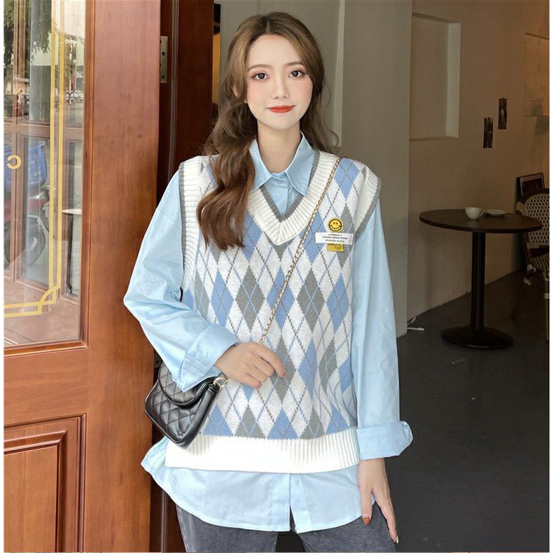 Áo len không tay cổ chữ v họa tiết sọc caro thời trang theo phong cách hàn quốc cho nữ
 | BigBuy360 - bigbuy360.vn