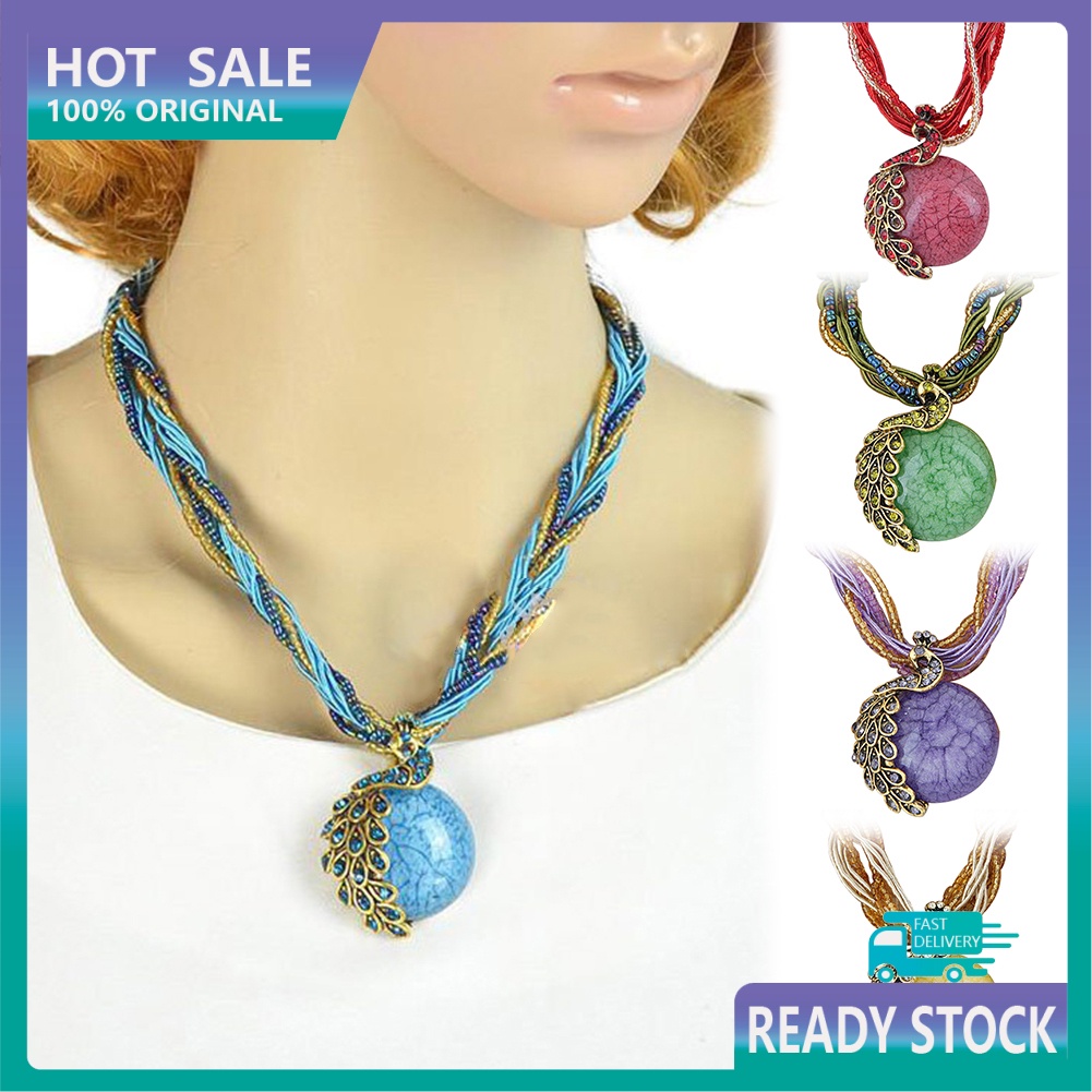 Vòng cổ Hợp Kim Mặt Hình Chim Công Đính Đá Opal Nhân Tạo Thời Trang Cho Nữ