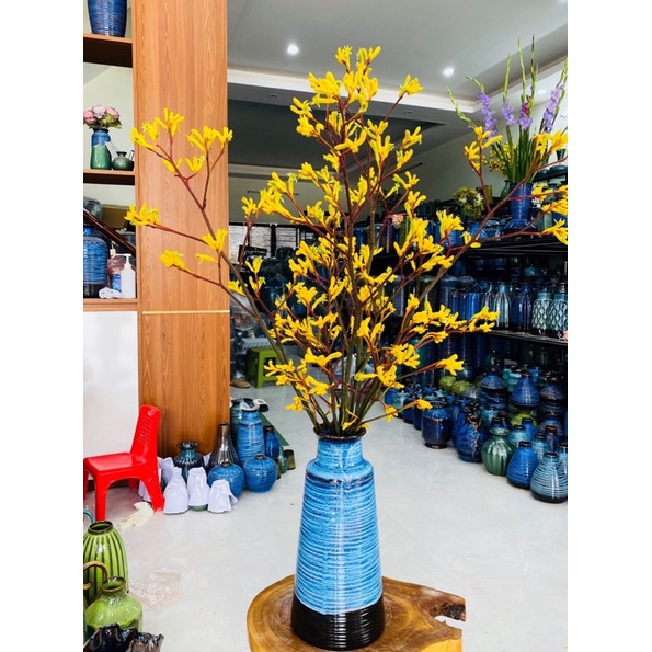 Lọ hoa gốm sứ Bát Tràng- Bình hoa decor trang trí nhà đẹp - Men xanh hỏa biến