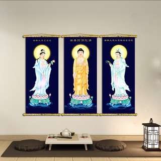 Tranh Liễn Phật Giáo - Bộ 3 Tranh Tam Thế Phật – Vải canvas cao cấp nẹp sáo gỗ tự nhiên,  nhiều size  -giá xưởng