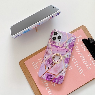 Case Samsung Galaxy Note 20 Ultra Note 10 Plus Note 9 Note 8 S20 Ultra S20 Plus S10 Plus S10e S9 Plus S8 Plus A21S M21 M30S A51 A71 5G A41 A70 A50 A50S A40 A30S Electroplate Marble Rose Flower Ring Stand Case Cover