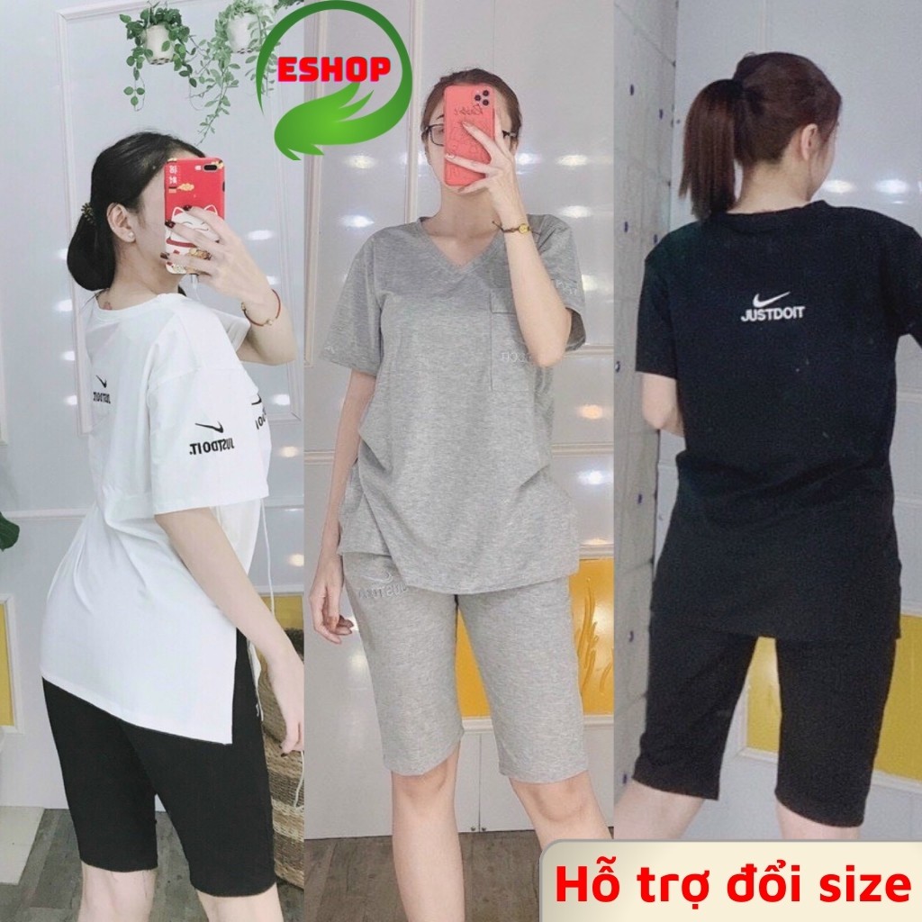 Đồ bộ mặc nhà nữ bigsize thể thao thun cotton set ngố quần lửng đẹp dễ thương sang chảnh đi chơi trung niên ESHOP AD16