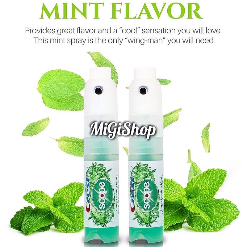 [Hàng Mỹ] Xịt Thơm Miệng Crest Scope Long Lasting Mint Breath Mist (vỉ 2 chai x 7ml)