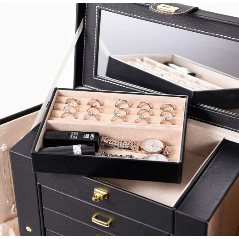 Hộp đựng trang sức dụng cụ trang điểm 5 tầng có gương trang điểm GRAND MARINA JEWELRY BOX