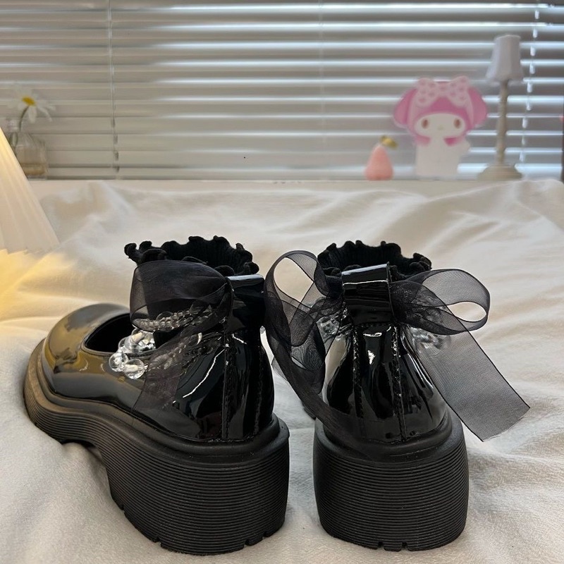 GIÀY DA LOLITA ĐÍNH NƠ ĐẾ CAO HAI MÀU TRẮNG ĐEN