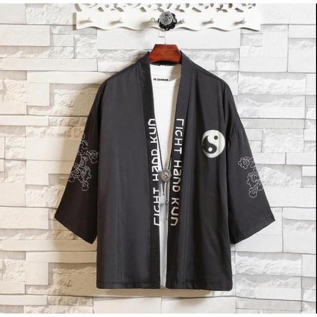 Áo Choàng Kimono Mỏng Dáng Rộng Tay Lửng In Chữ "Dao" Phong Cách Vintage Thời Trang Mùa Hè Dành Cho Nam