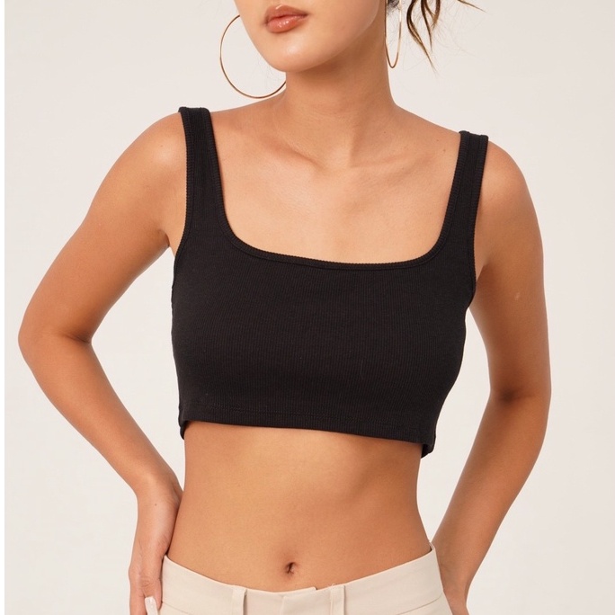 Áo hai dây croptop bản to áo 3 lỗ thun gân cổ vuông square neck crop top Mia Ritta A2062