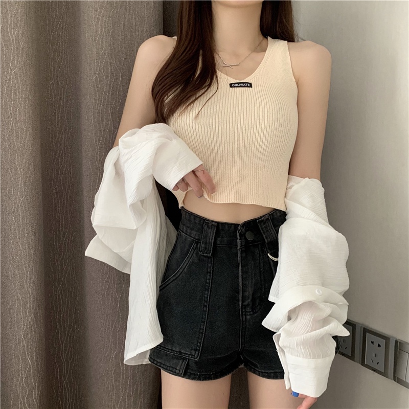 Áo dệt kim hai dây ZHELIHANGFEI gợi cảm dành cho nữ
