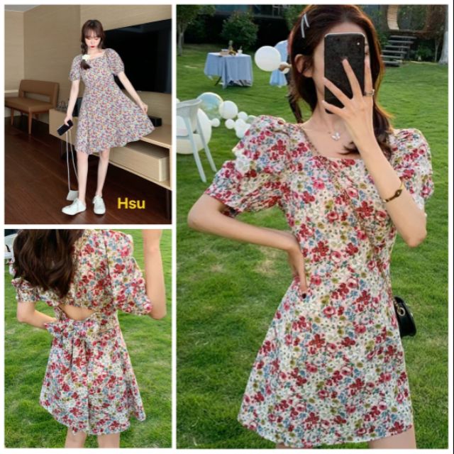 Đầm hoa nhí nơ lưng hàn quốc cao cấp cực xinh