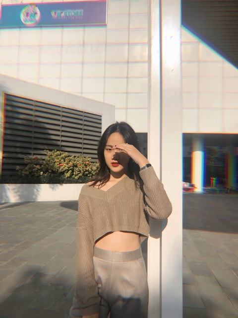 Áo len cổ tim croptop 507