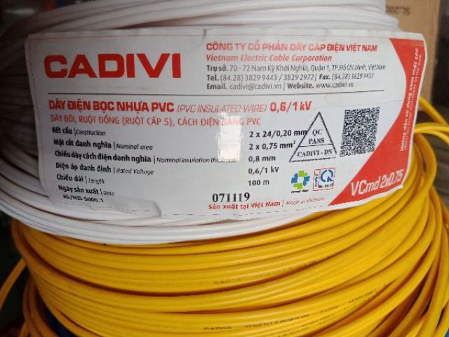 Dây điện đôi cadivi 2x24( VCmd 2X0,75mm²)100m